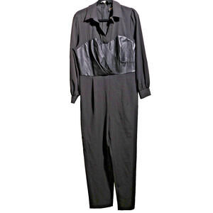 GABRIELLE UNION Black Jumpsuit Womens L Collared Long Sleeve‎ Faux Leather NWT